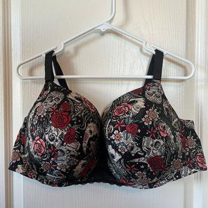 Torrid Bra 46D Tattoo Print 360 Back Smoothing Push UP T Shirt  Skulls Floral De